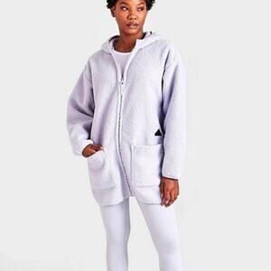 Adidas Polar Fleece Long Hooded Track Jacket Sz S Lilac Full Zip Relaxed Fit